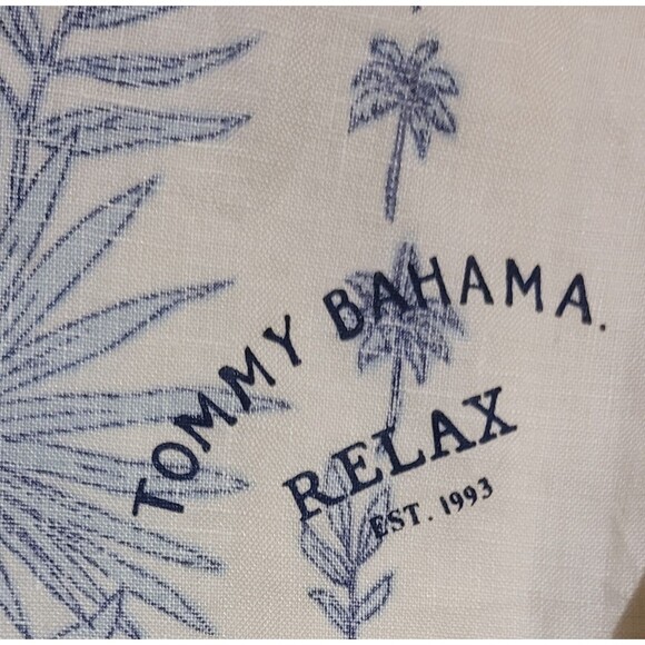 Tommy Bahama Relax Mens Medium Linen Long Slv Button Shirt Ivory w/ Blue Floral - Picture 3 of 6